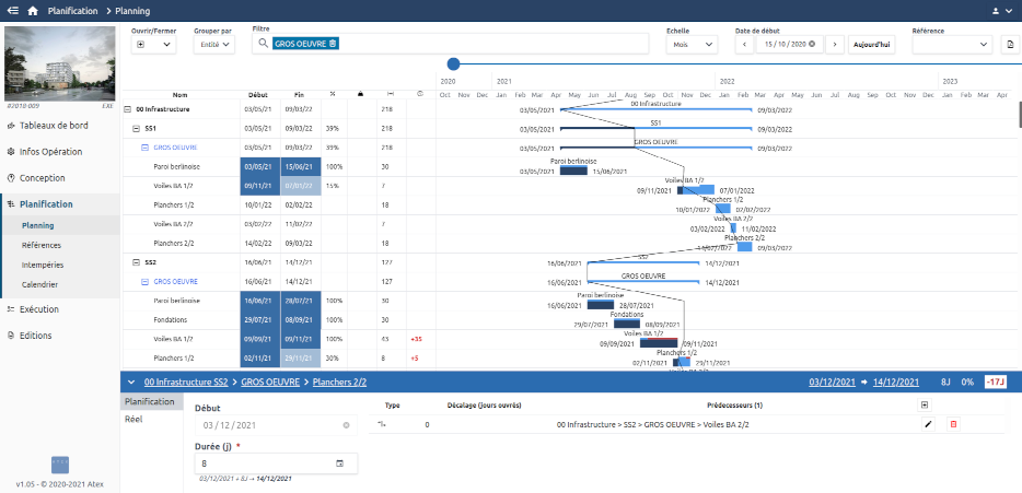 Catpure d'écran du planning Atex