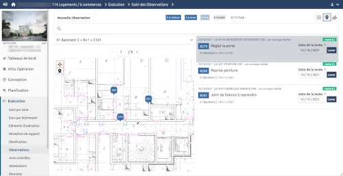 Liste d'observations sur plan